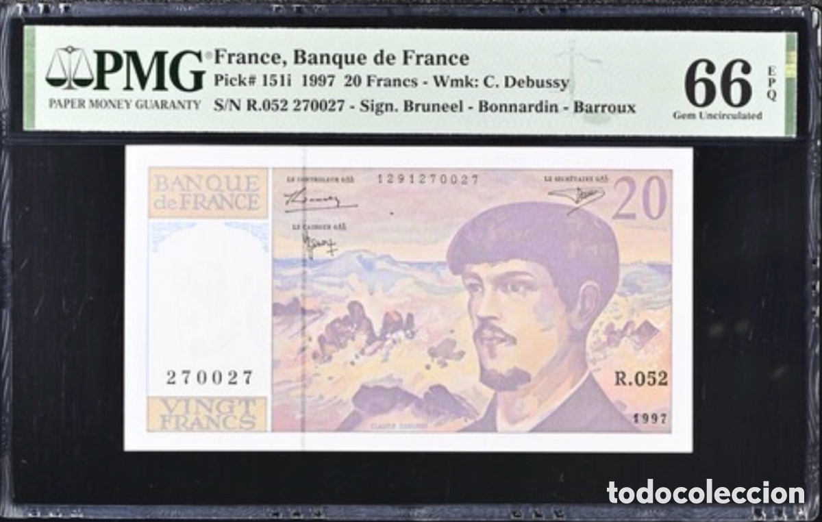 Billetes extranjeros: Billete Francia 20 francos 1997 PMG 66