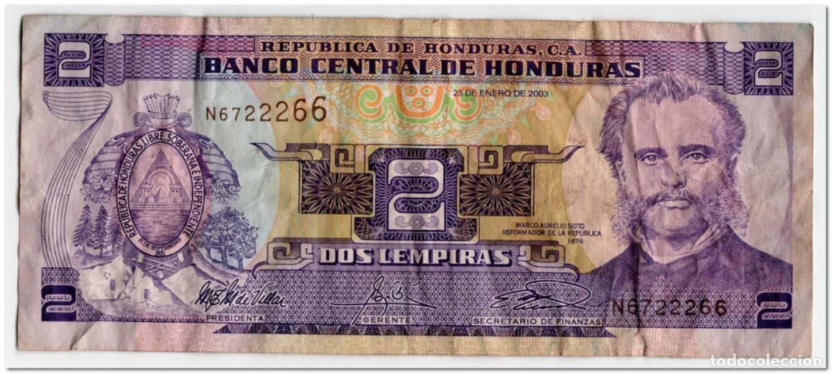 Billetes extranjeros: HONDURAS,2 LEMPIRAS,2003,P.80Ad,CIRCULATED
