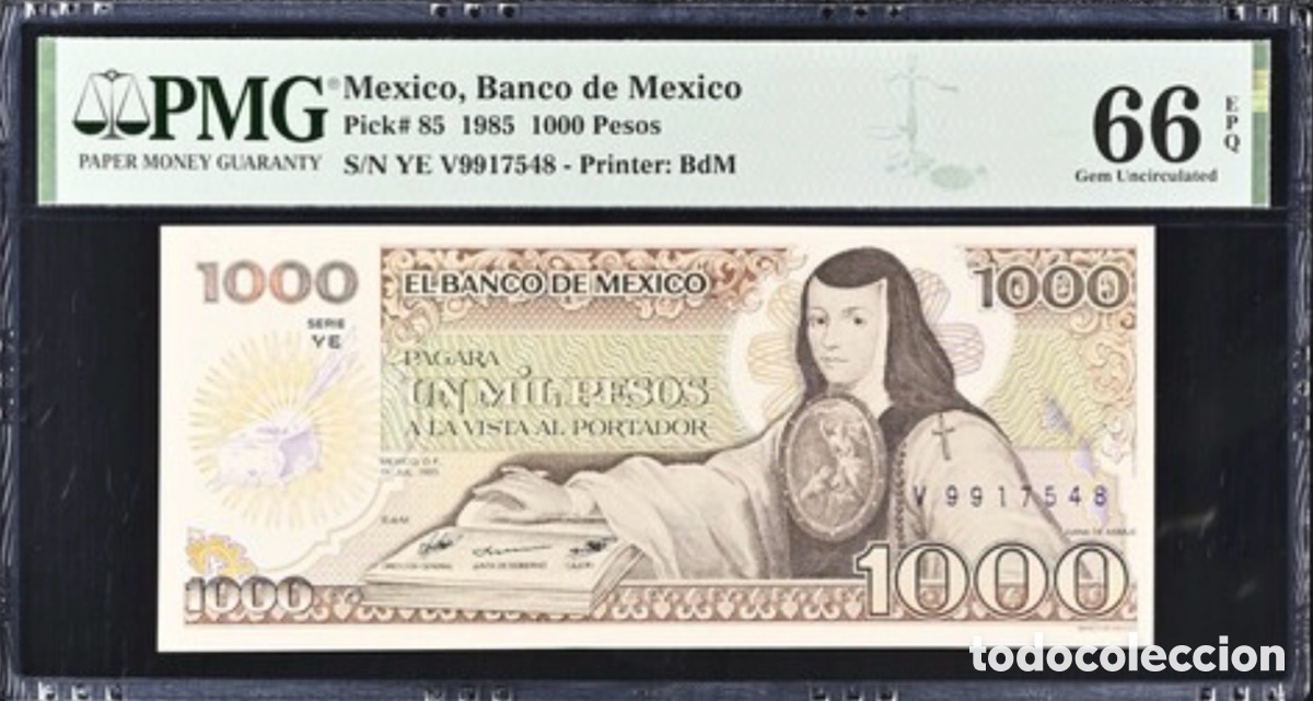 Billetes extranjeros: Billete Mexico 1000 pesos 1985 PMG 66