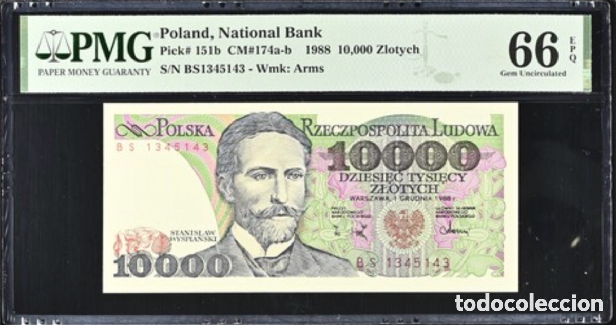 Billetes extranjeros: Billete Polonia 10000 Zlotych 1998 PMG 66