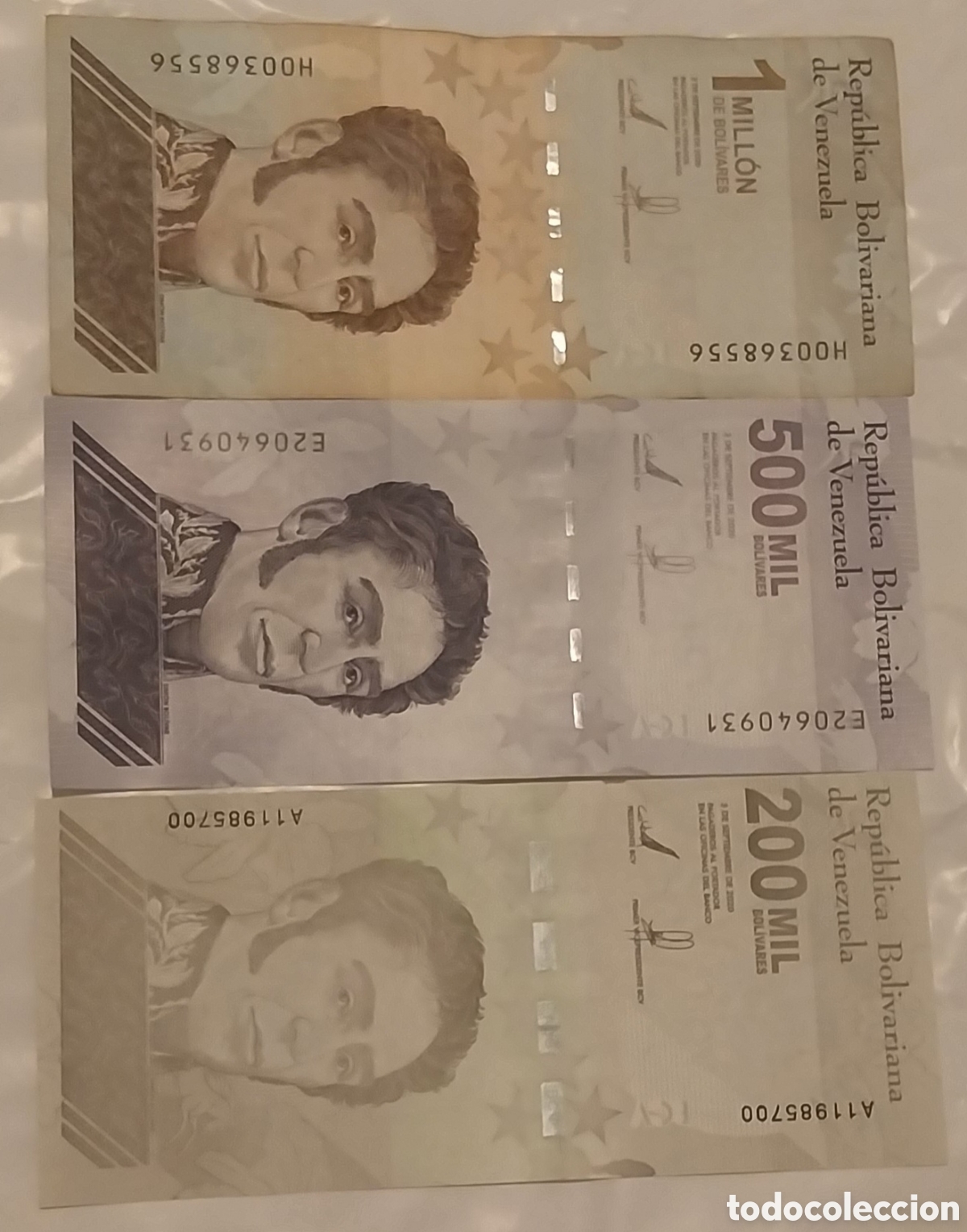 Billetes extranjeros: Set 3 billetes Venezuela 1000000 y 500000 y 200000 bolivares originales %