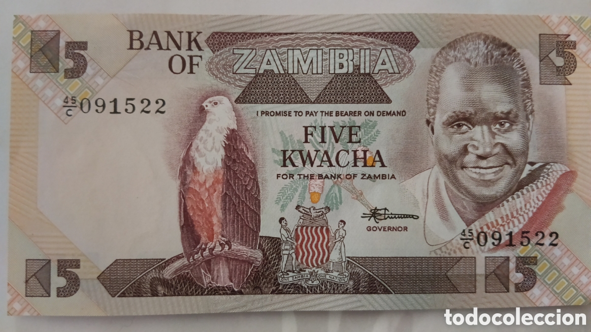 Billetes extranjeros: Zambia 5 kwacha 1986-88 P-25d SC UNC