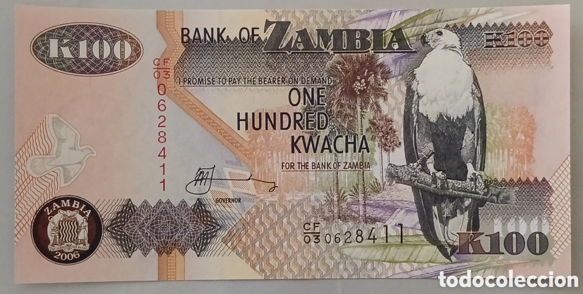 Billetes extranjeros: 100 Kwacha de Zambia, emitida originalmente en 2006