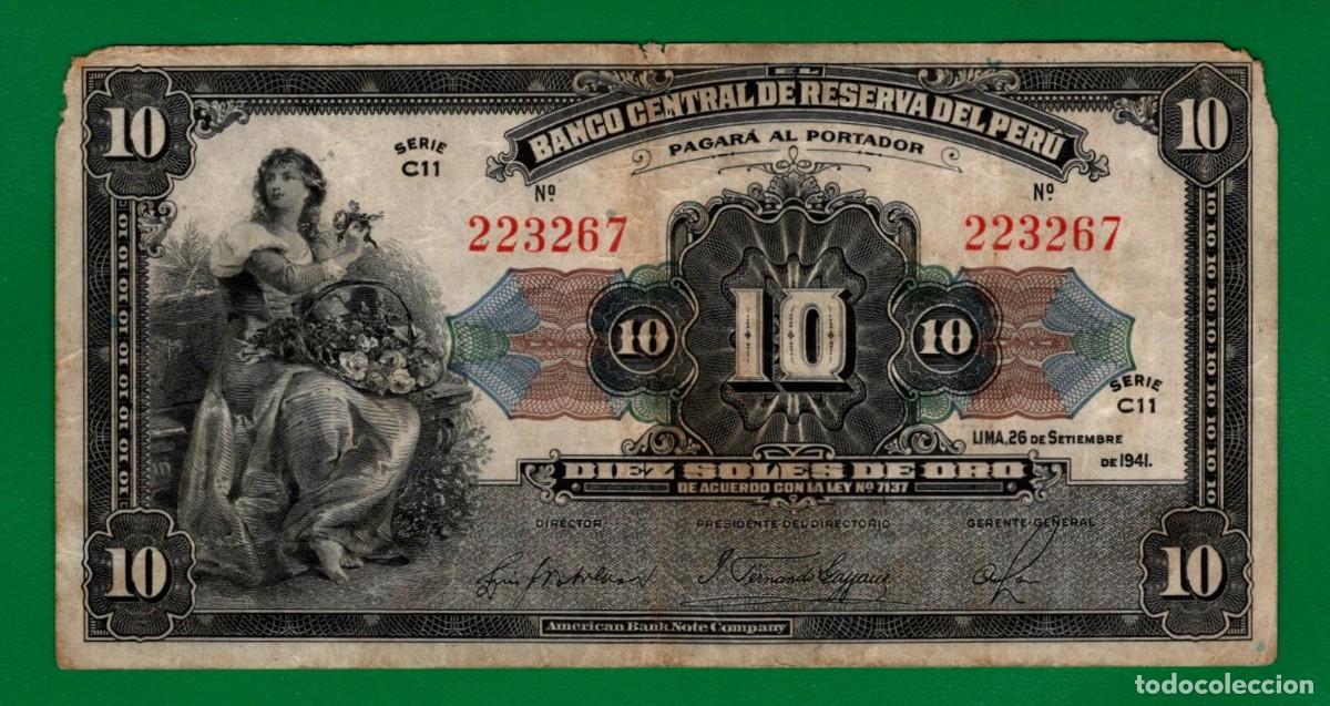 Billetes extranjeros: Billete de Per&uacute; 10 Soles Oro Per&uacute; 26/11/1941 - VF