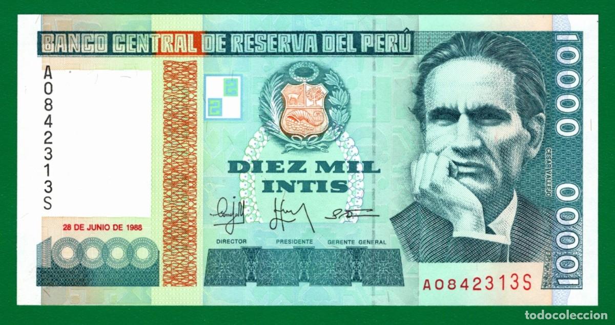 Billetes extranjeros: Billete Per&uacute; 10 000 Intis 28/06/88 UNC