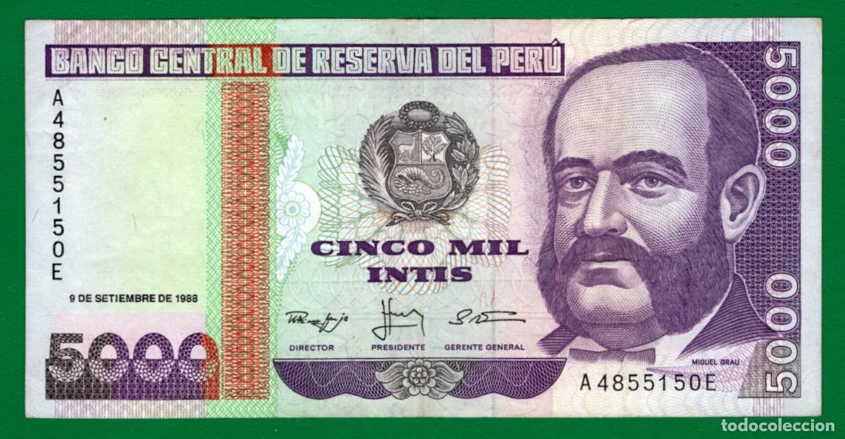 Billetes extranjeros: Billete Per&uacute; 5000 Intis 09/09/1988 XF+