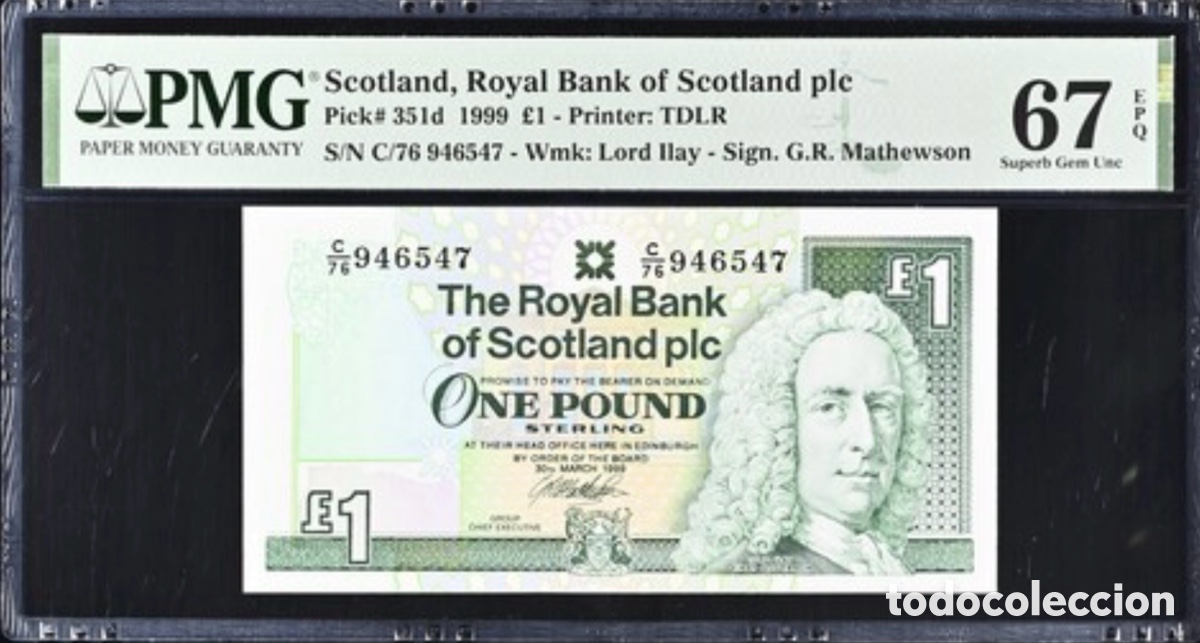 Billetes extranjeros: Billete 1 libra Escocia 1999 PMG 67