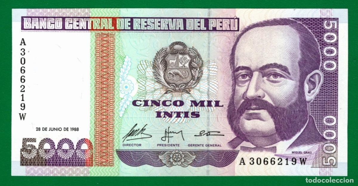 Billetes extranjeros: Billete Per&uacute; 5000 Intis 28/06/1988 UNC