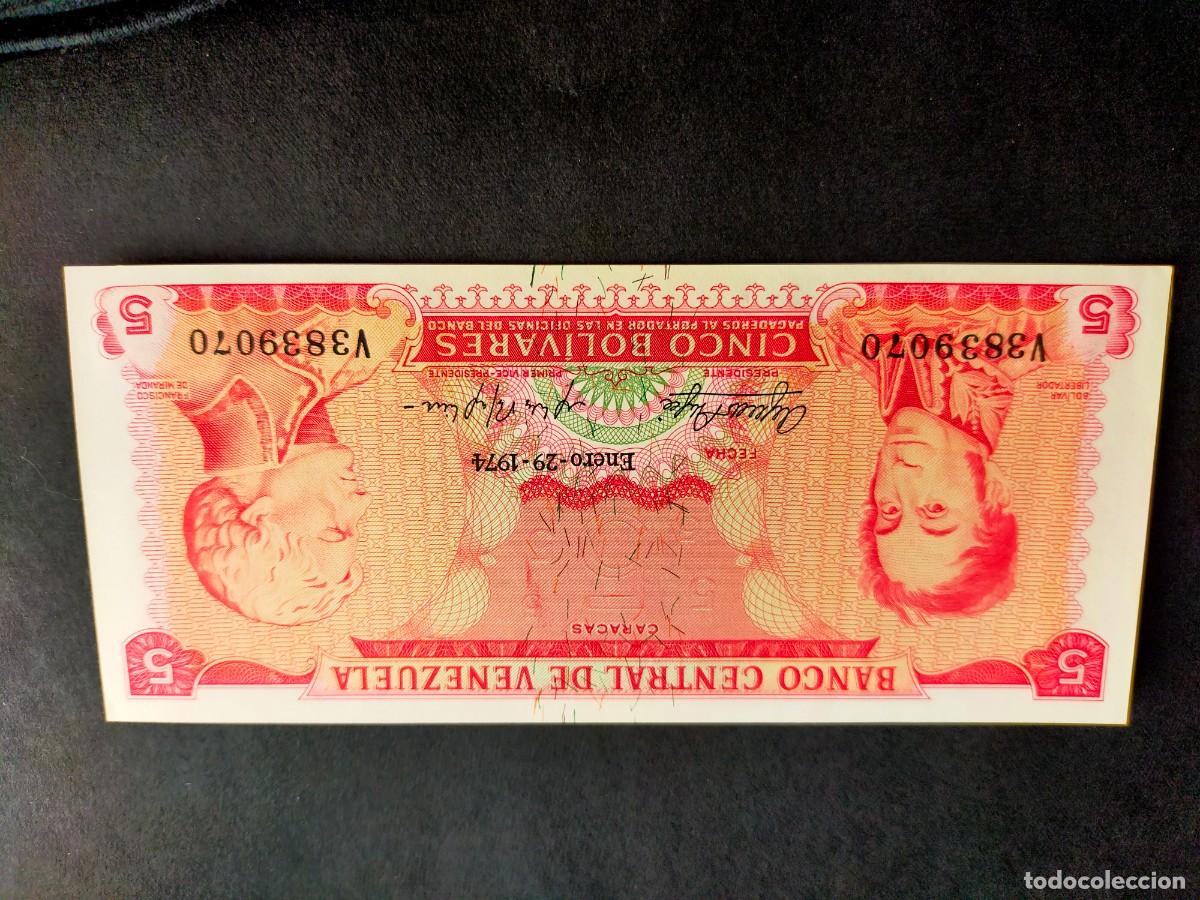 Billetes extranjeros: BILLETE DE 5 CINCO BOLIVARES ENERO 29 1974 BANCO CENTRAL VENEZUELA EXCELENTE CONSERVACION