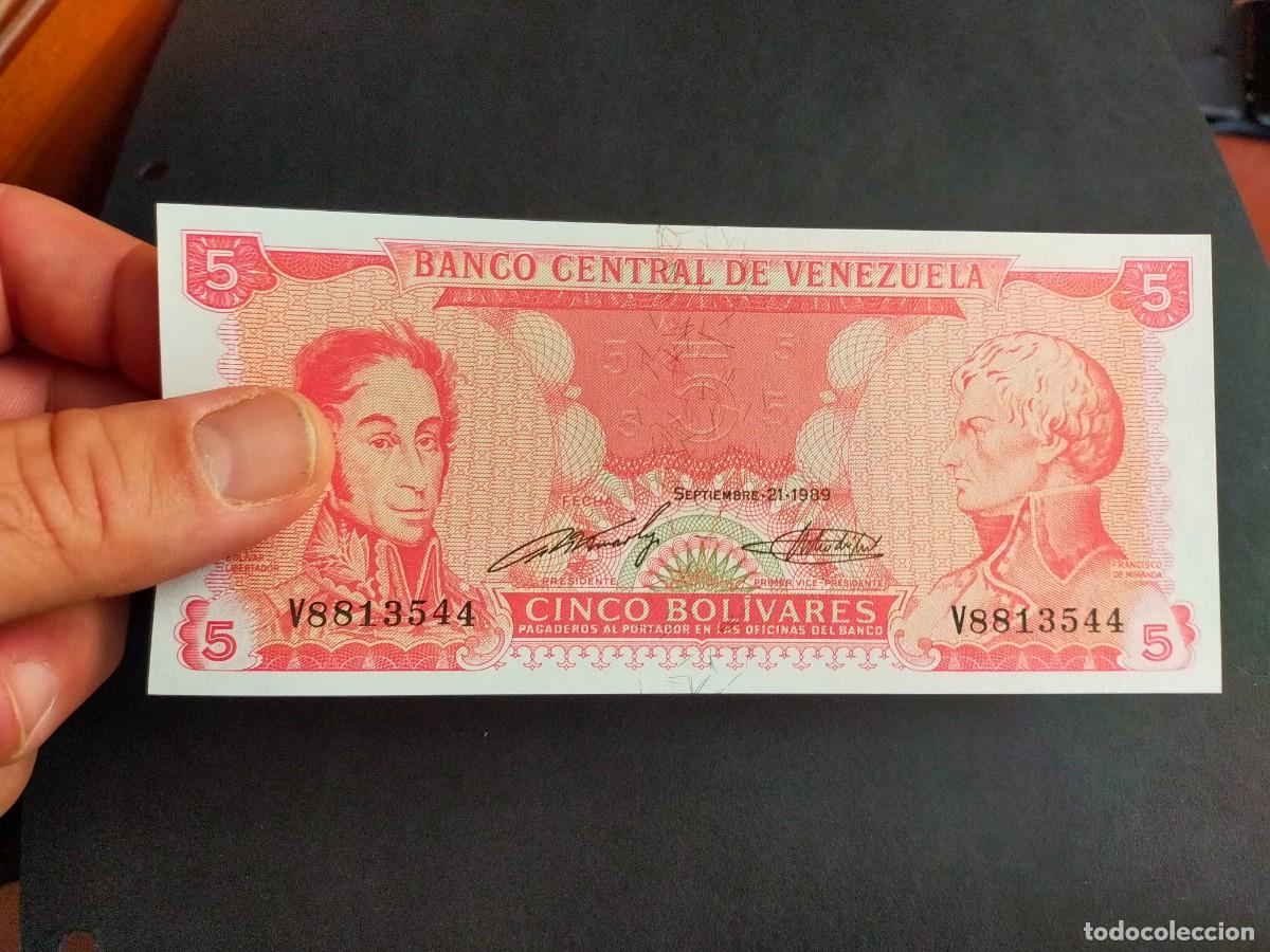 Billetes extranjeros: BILLETE DE 5 CINCO BOLIVARES SEPTIEMBRE 21 1989 BANCO CENTRAL VENEZUELA EXCELENTE CONSERVACION