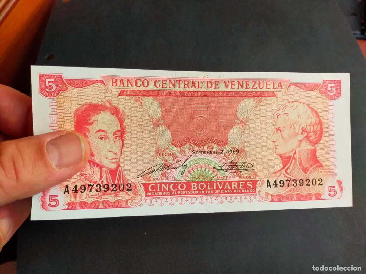 Billetes extranjeros: BILLETE DE 5 CINCO BOLIVARES SEPTIEMBRE 21 1989 BANCO CENTRAL VENEZUELA EXCELENTE CONSERVACION