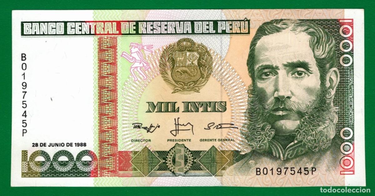 Billetes extranjeros: Billete Per&uacute; 1000 Intis 28/06/88 &ndash; UNC