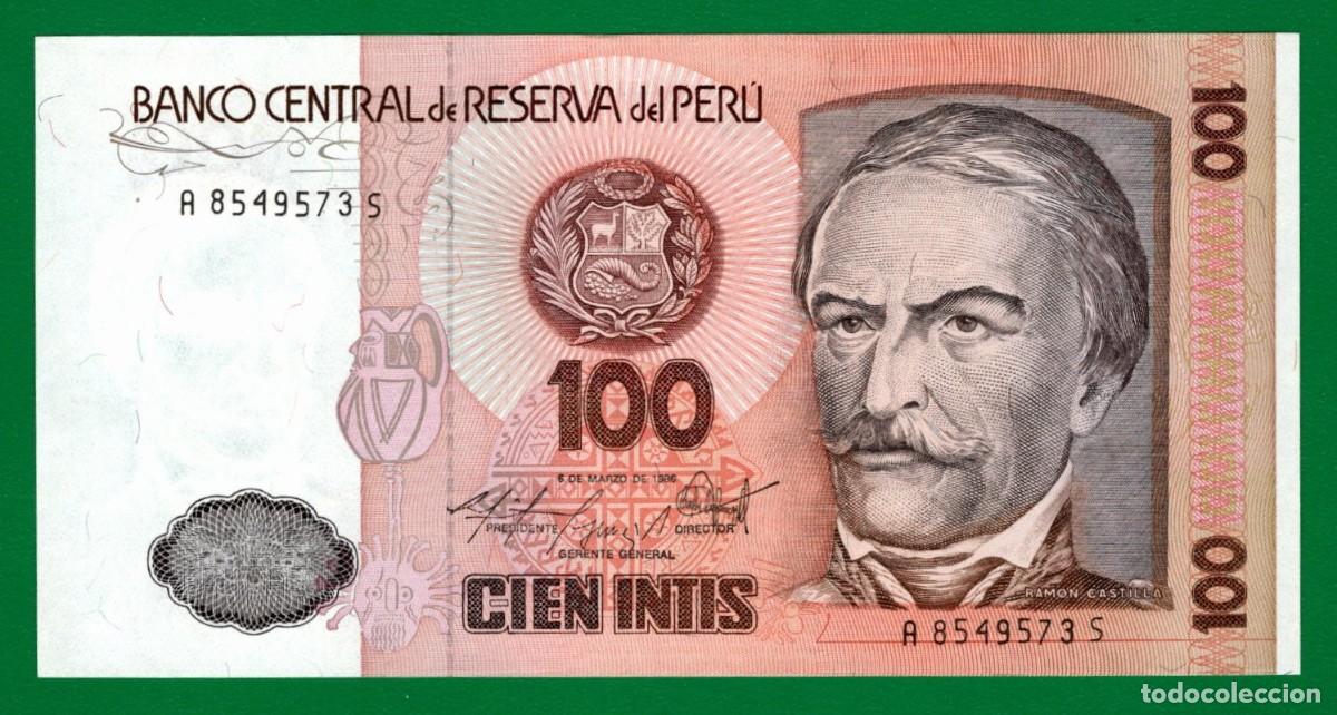 Billetes extranjeros: Billete Per&uacute; 100 Intis 06/03/86 UNC - Foto 1