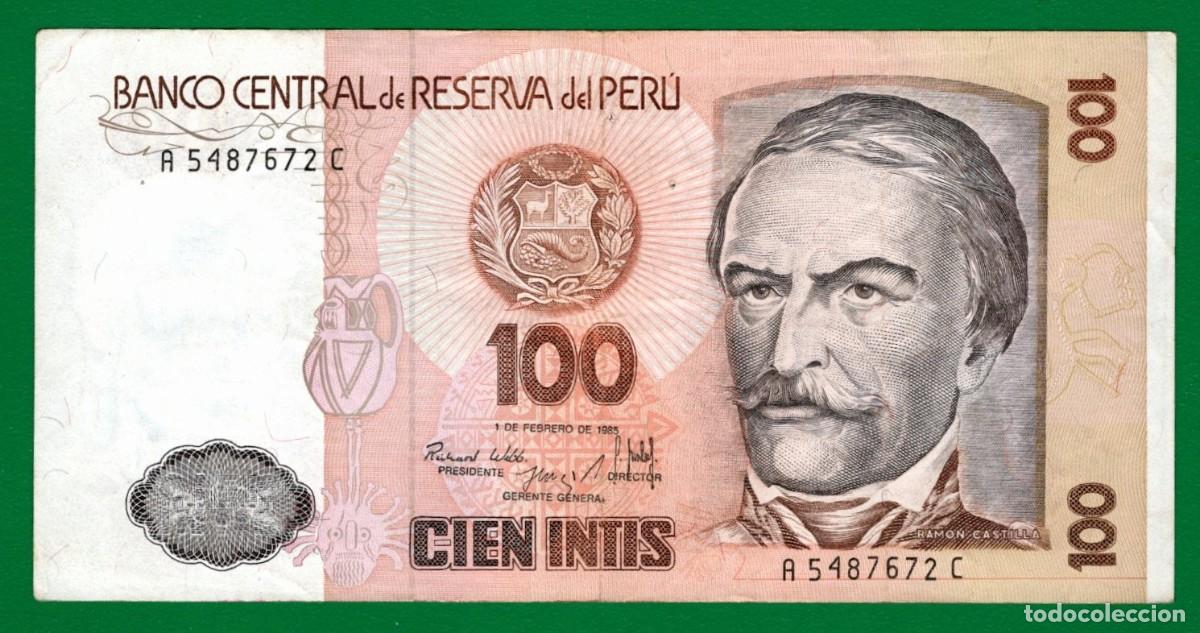Billetes extranjeros: Billete Per&uacute; 100 Intis 01/02/85 &ndash; XF+