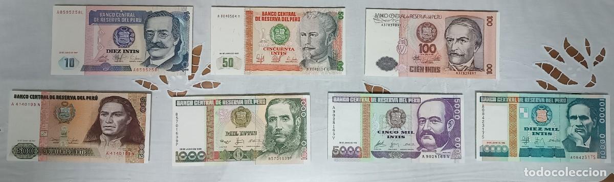 Billetes extranjeros: Set 7 Billetes Per&uacute; Intis 87/88 UNC
