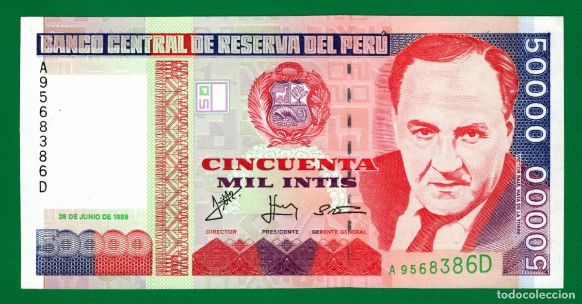 Billetes extranjeros: Billete Per&uacute; 50 000 Intis 28/06/88 UNC