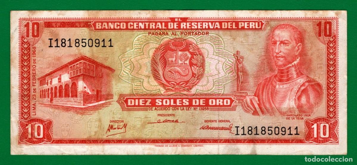Billetes extranjeros: Billete de Per&uacute; 10 Soles de Oro 23/02/68 VF
