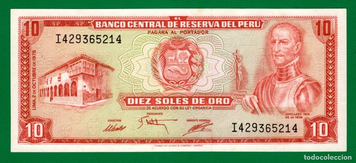 Billetes extranjeros: Billete de Per&uacute; 10 Soles de Oro 02/10/75 UNC