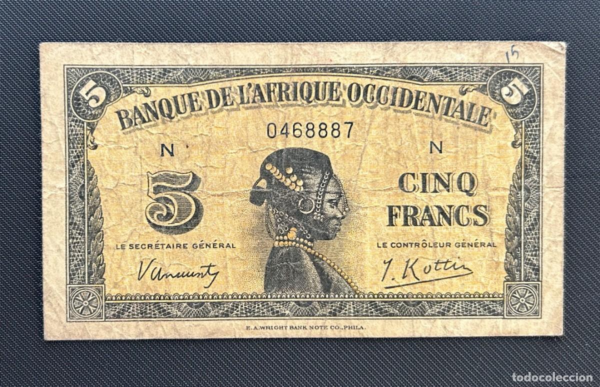 Billetes extranjeros: 5 FRANCOS 1942 AFRICA OCCIDENTAL FRANCESA. P #28A