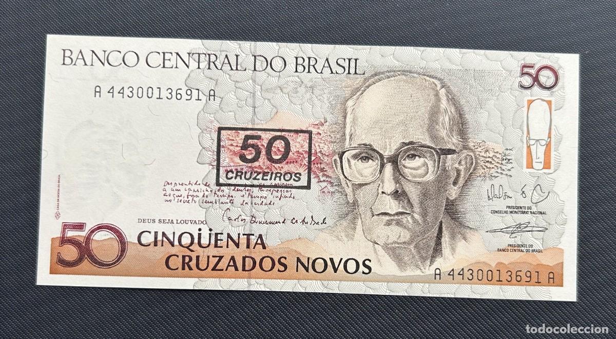 Billetes extranjeros: 50 CRUZEIROS SOBRE 50 CRUZADOS NOVOS 1990 BRASIL. P# 223. SC/UNC