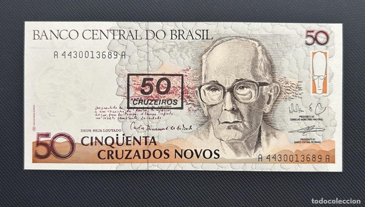Billetes extranjeros: 50 CRUZEIROS SOBRE 50 CRUZADOS NOVOS 1990 BRASIL. P# 223. SC/UNC