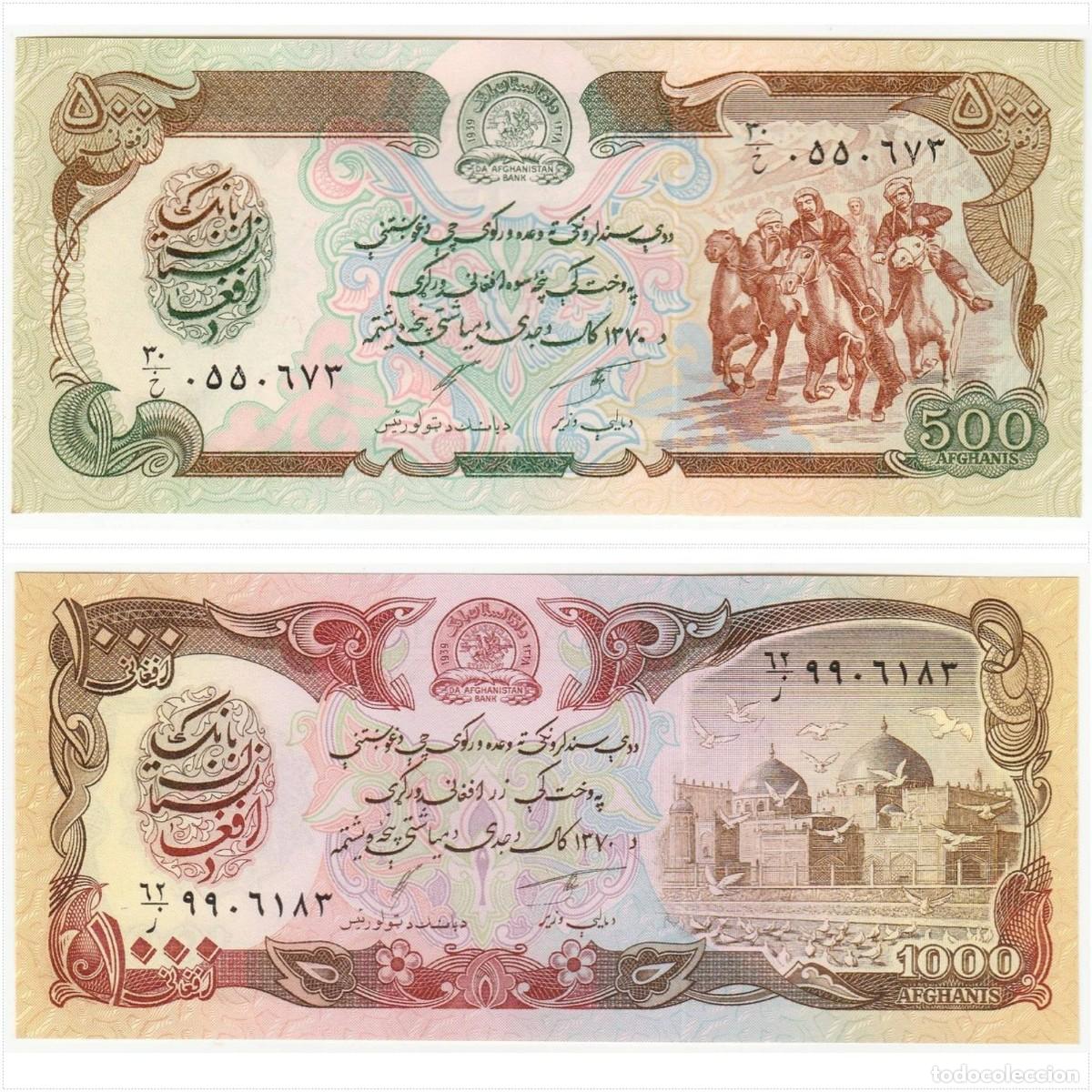 Billetes extranjeros: Afganistan Set 2 pcs 500 1000 Afghanis 1991 Pick 60c y 61c Sin Circular