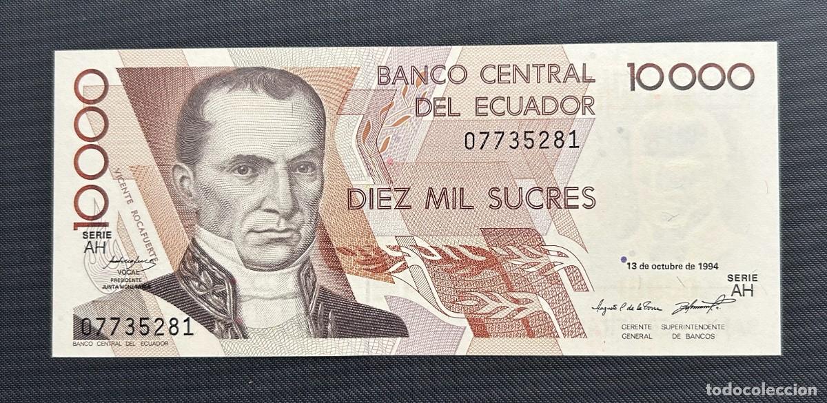 Billetes extranjeros: 10000 SUCRES 1994 ECUADOR. P# 127A. EBC/XF. PERFECTA, PERO TIENE DOBLEZ CENTRAL
