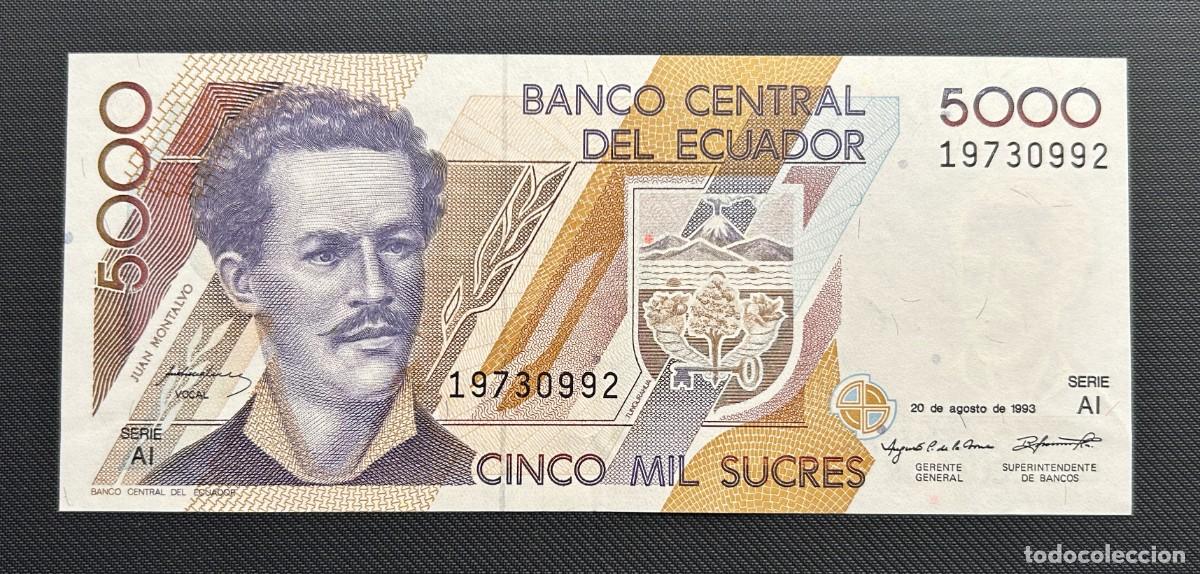 International Banknotes: 5000 SUCRES 20.08.1993 ECUADOR. P# 128A. EBC/XF. DOBLEZ CENTRAL