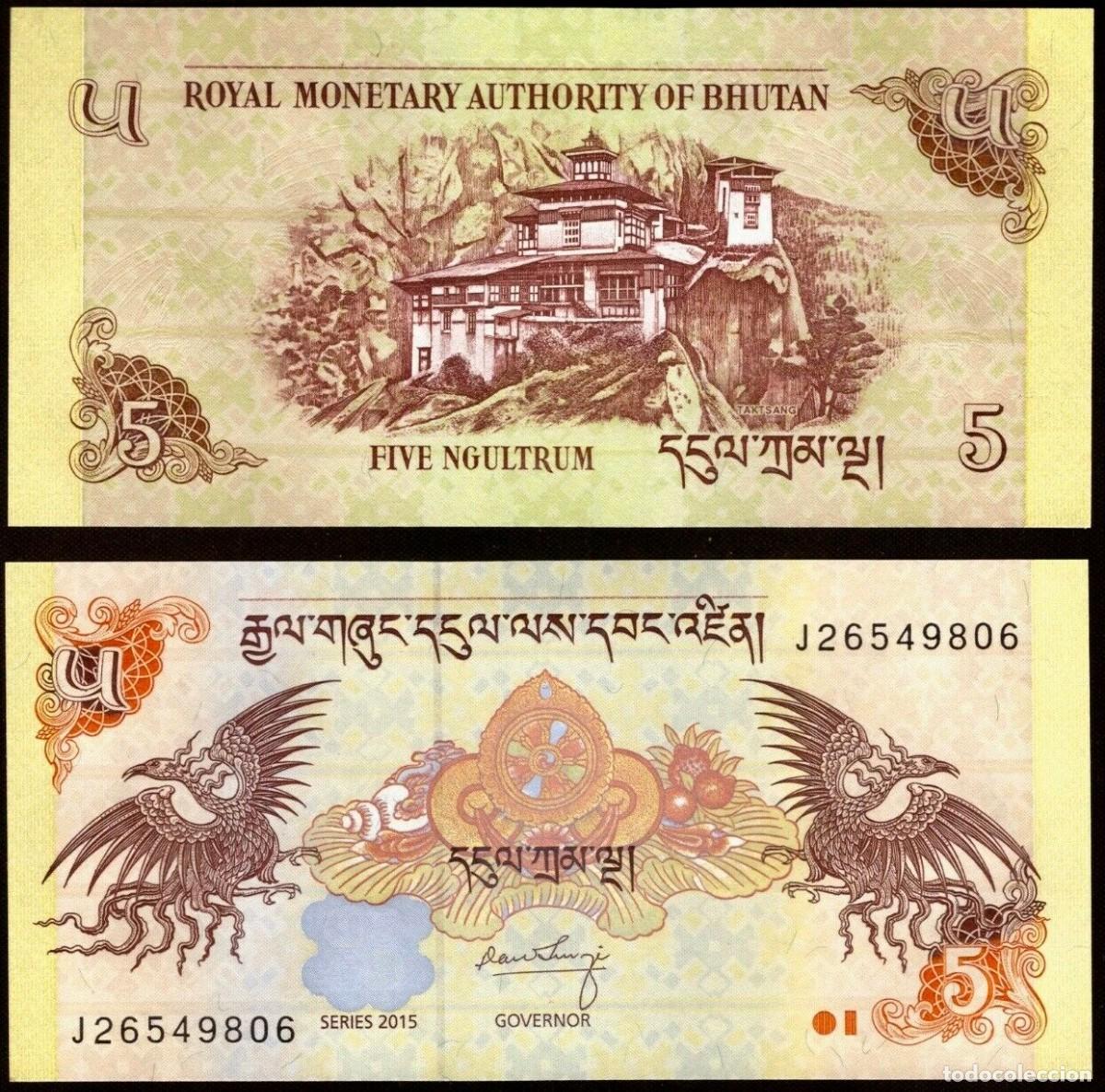 Billetes extranjeros: Bhutan 5 Ngultrum 2015 Sin Circular