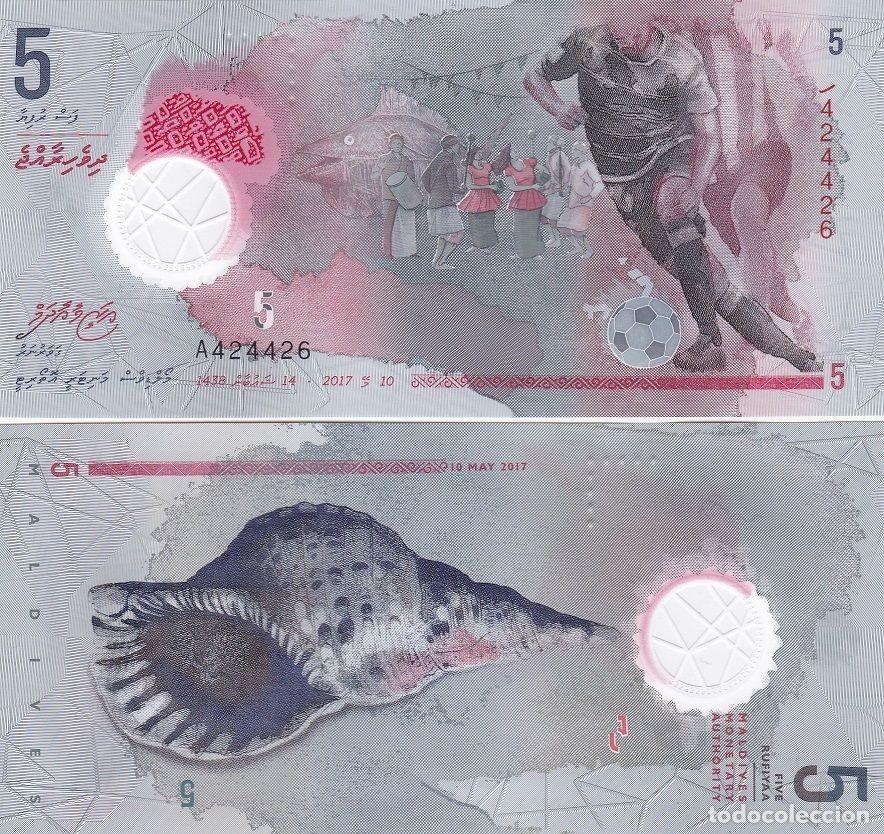 Billetes extranjeros: Maldivas 5 Rufiyaa 2017 Pol&iacute;mero Sin Circular
