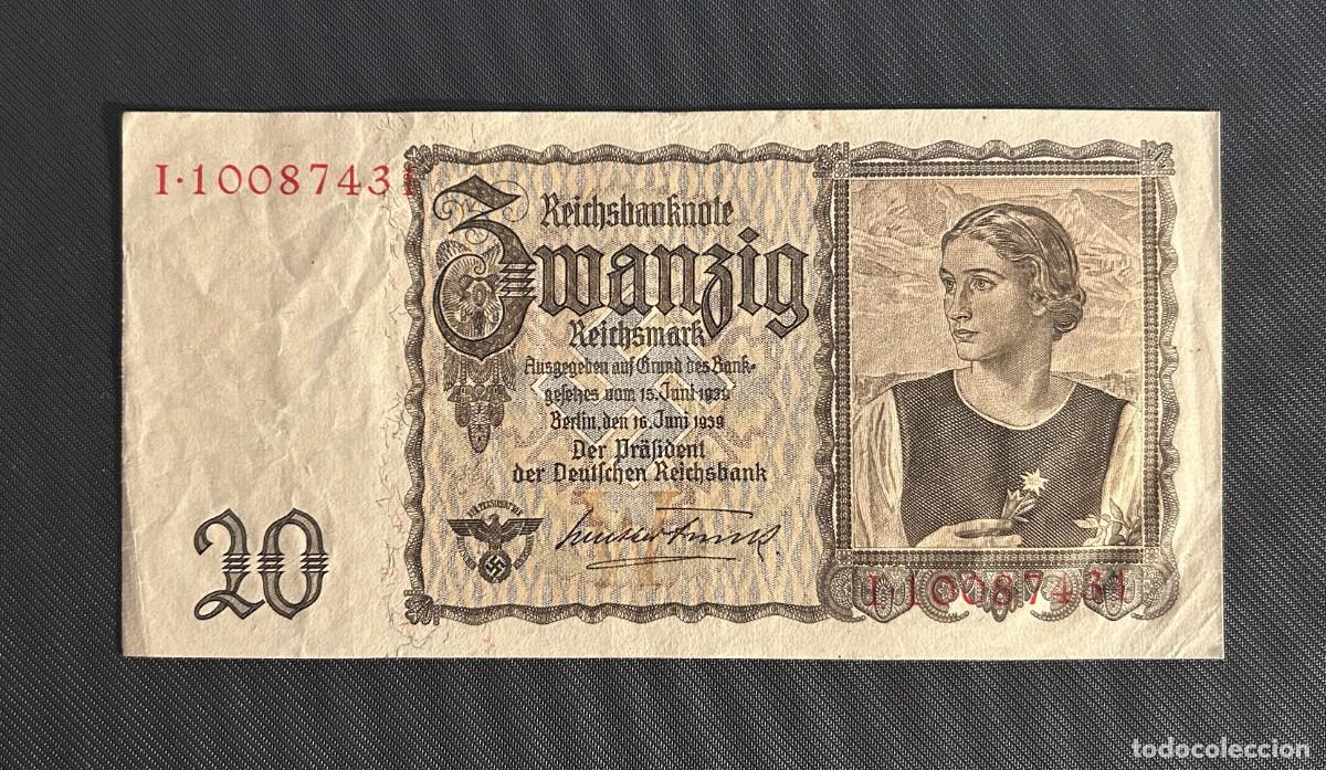 Billetes extranjeros: 20 REICHSMARCOS 1939 ALEMANIA. P# 185. RARA
