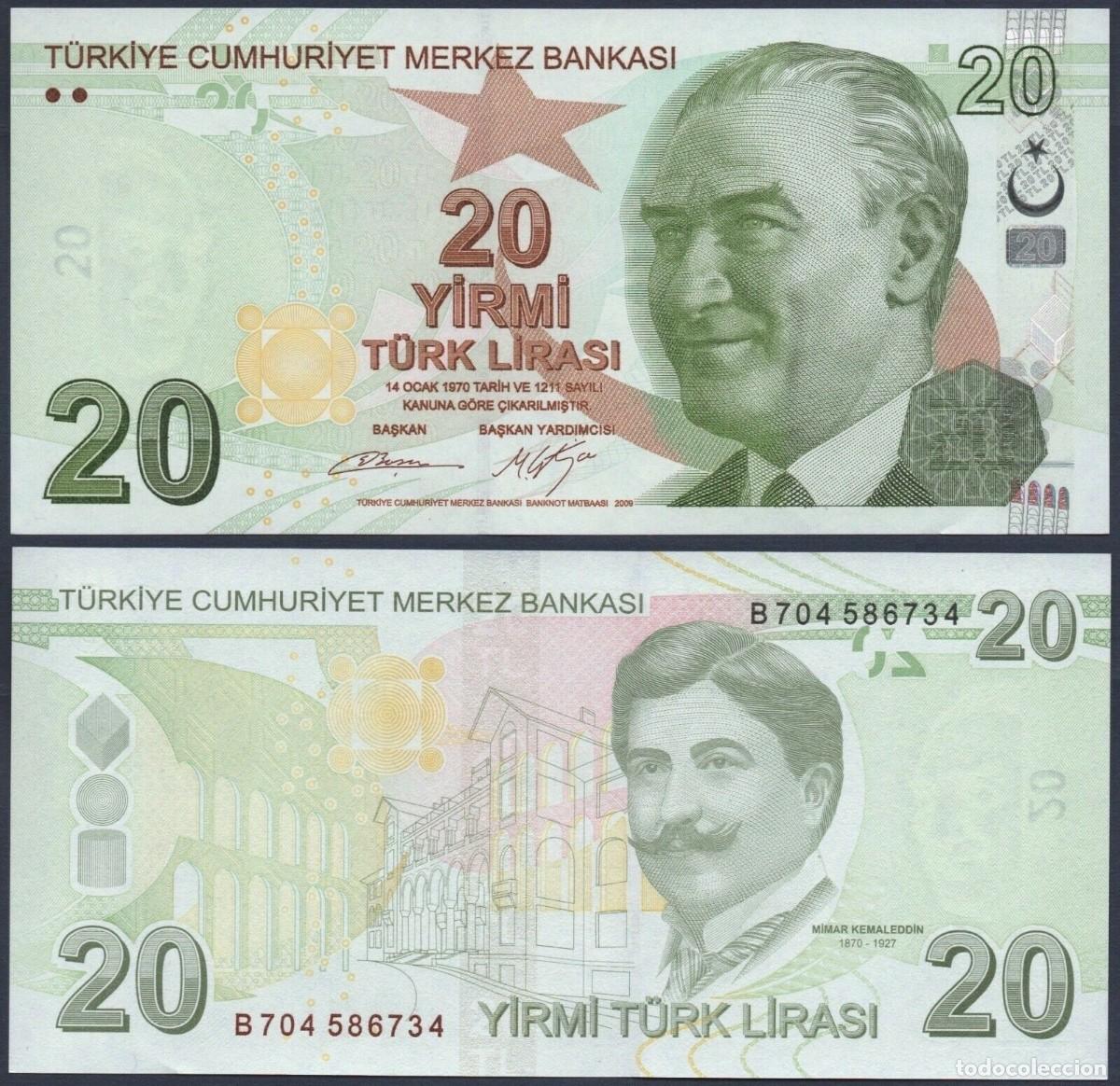 Internationale Banknoten: Turqu&iacute;a 20 Liras 2009 Sin Circular
