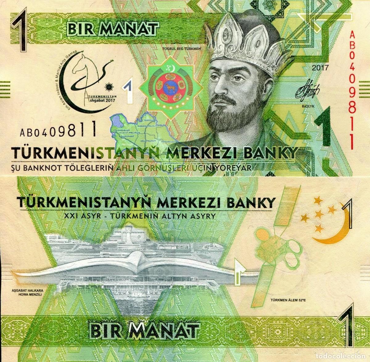 Internationale Banknoten: Turkmenistan 1 Manat 2017 Conmemorativo Sin Circular