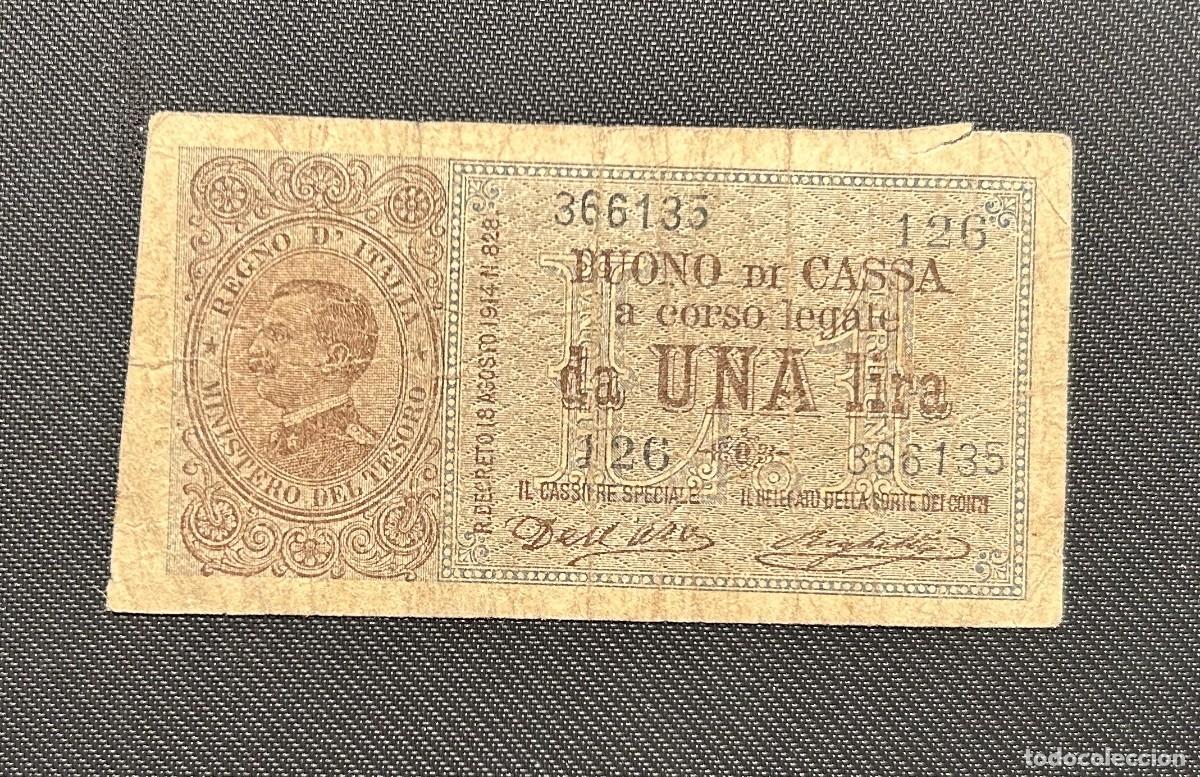Notas Internacionais: 1 LIRA 1914-1917 ITALIA. FIRMAS DELL`ARA Y RIGHETTI. P# 36A. RARA