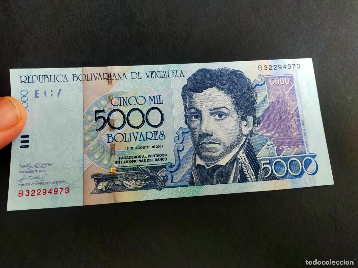Billetes extranjeros: BILLETE DE 5000 CINCO MIL BOLIVARES AGOSTO 13 2002 BANCO CENTRAL VENEZUELA EXCELENTE CONSERVACION