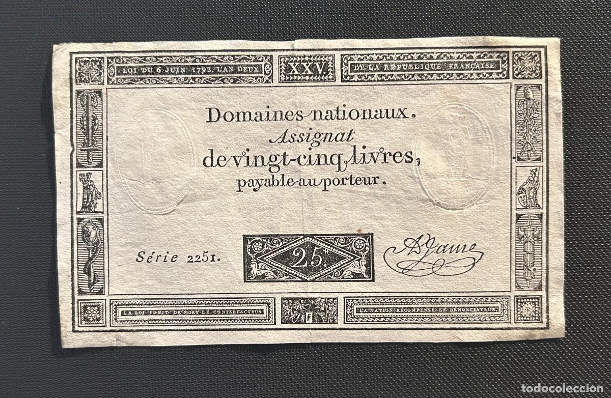 Billetes extranjeros: 25 LIBRAS 1793 FRANCIA. P# A71. FIRMA A. JAME