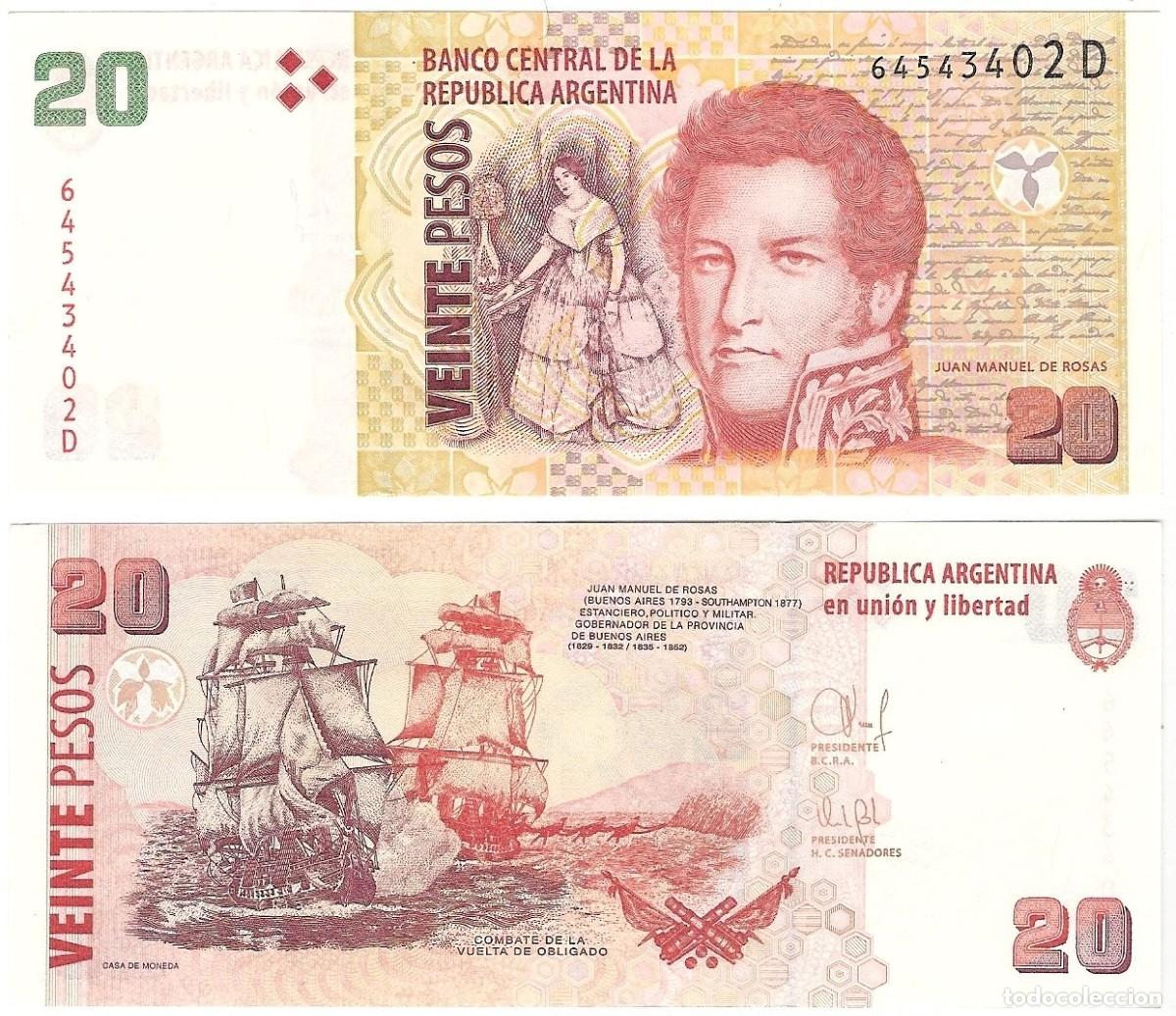 Billetes extranjeros: Argentina 20 Pesos 2014 Sufijo D Sin Circular