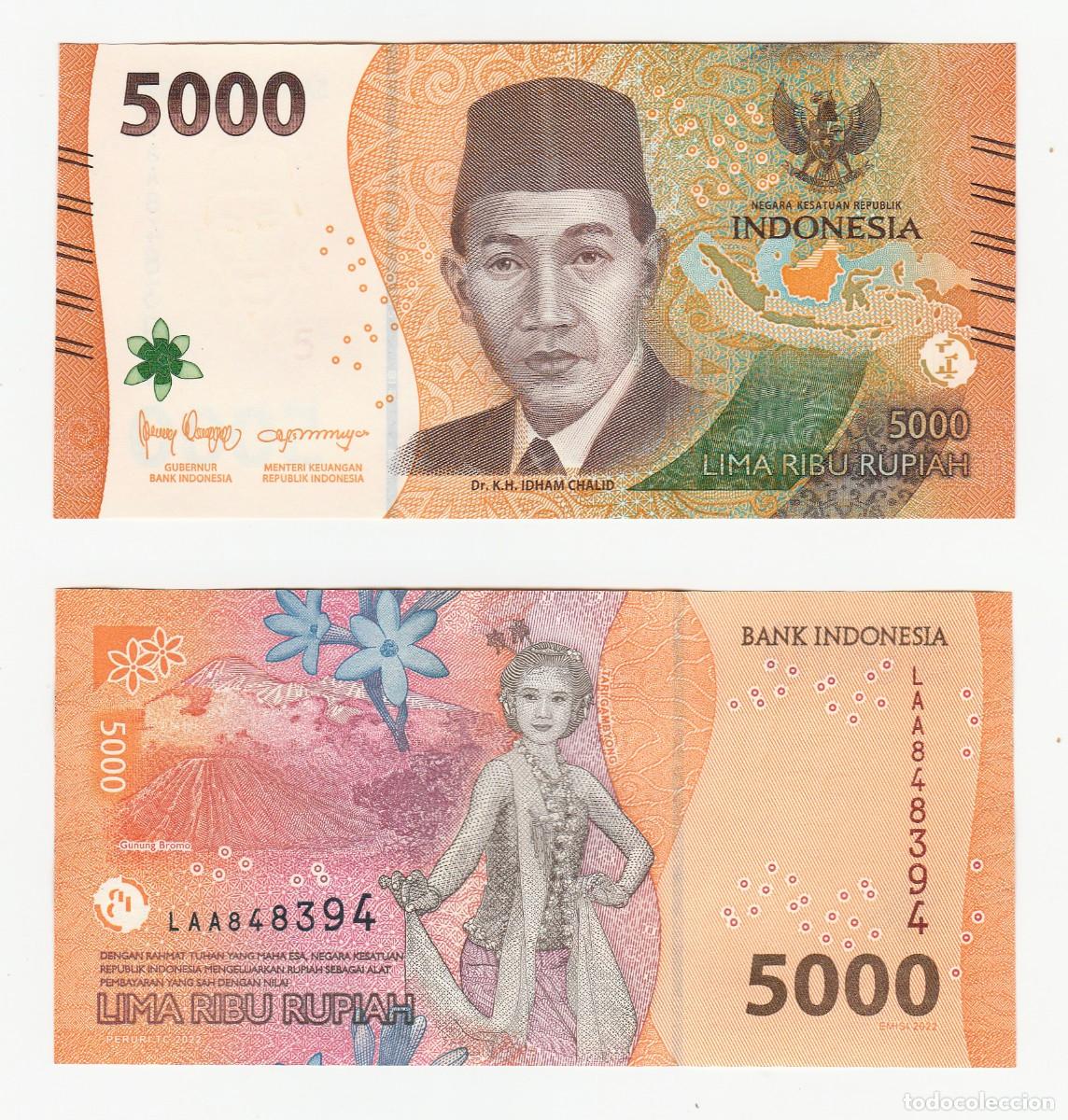Billetes extranjeros: Indonesia 5000 Rupias 2022 Sin Circular