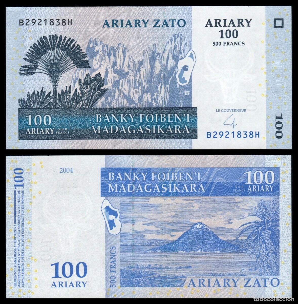 Billetes extranjeros: Madagascar 100 Ariary 2004 Sin Circular