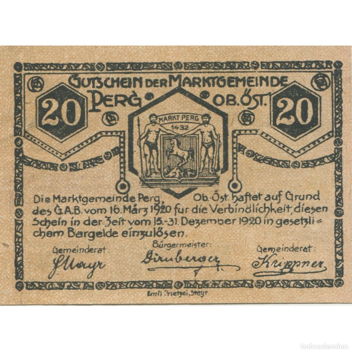 Billetes extranjeros: [#285036] Billete, Austria, Perg, 20 Heller, Blason, 1920, 1920-12-31, SC, Mehl:FS 730I