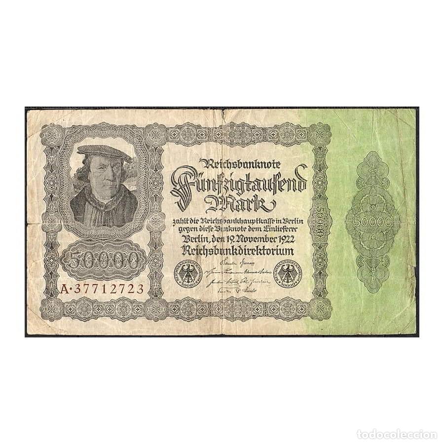 Billetes extranjeros: Alemania 1922 [BLL] 50.000 Marcos Reichbanknote (BC-)