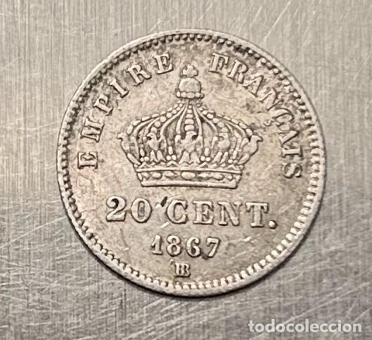 Billetes extranjeros: 20 CENTIMES 1867 FRANCIA. PLATA LEY 835. CECA BB ESTRASBURGO