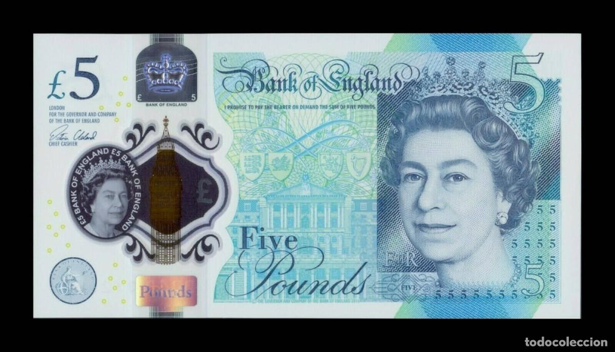 Notas Internacionais: Gran Breta&ntilde;a 5 Libras Elizabeth II 2015 Pick 394 Pol&iacute;mero Sc Unc