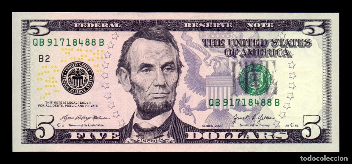 Billetes extranjeros: Estados Unidos 5 D&oacute;lares Abraham Lincoln 2021 Pick 551 Nuevo B - New York NY Sc Unc