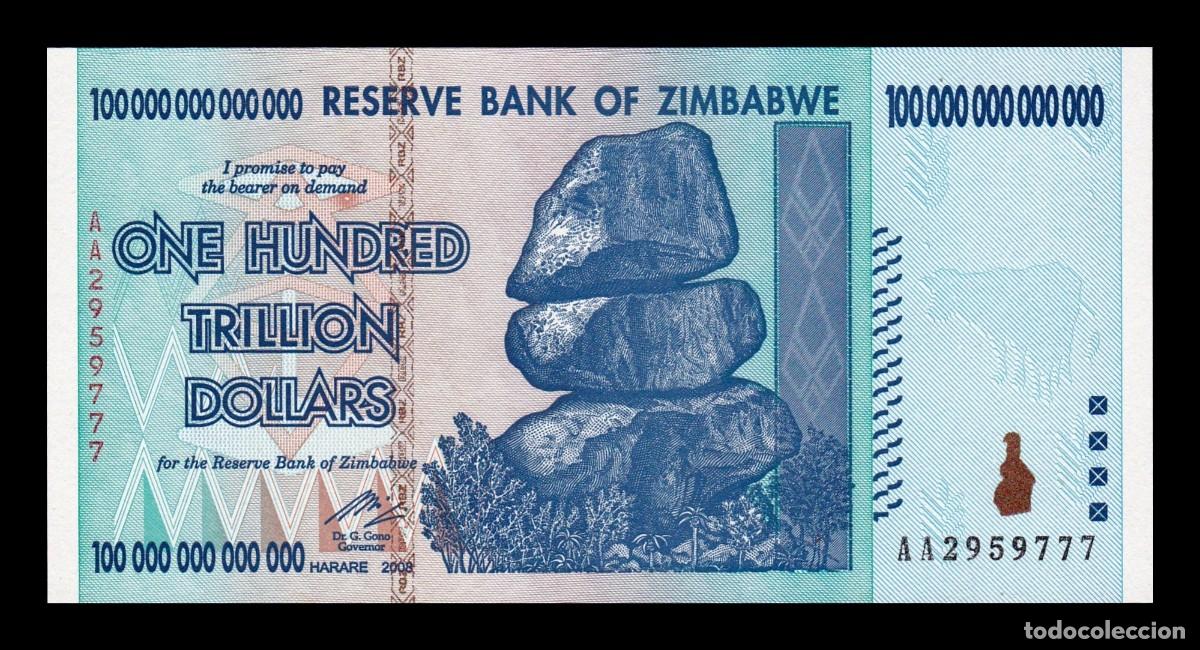 Billetes extranjeros: Zimbabwe 100000000000000 100 Trillones de D&oacute;lares 2008 Pick 91 Sc- aUnc