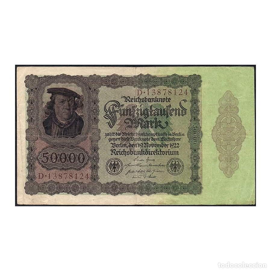 Billetes extranjeros: Alemania 1922 [BLL] 50.000 Marcos Reichbanknote (MBC)
