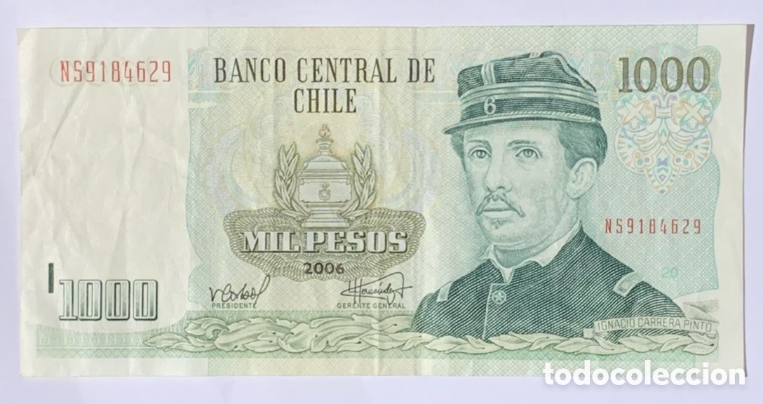 Billetes extranjeros: Billete. Banco Central de Chile. 1000 Pesos. 2006.