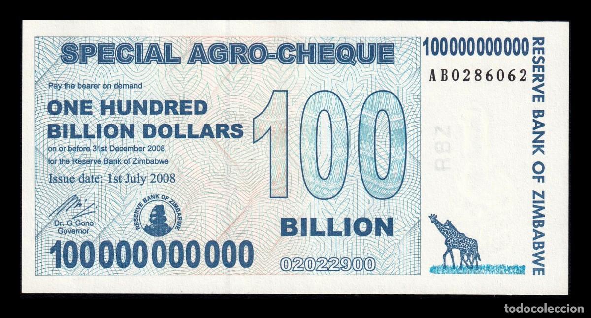 Billetes extranjeros: Zimbabwe 100000000000 100 Billones de D&oacute;lares 2008 Pick 64 Sc Unc