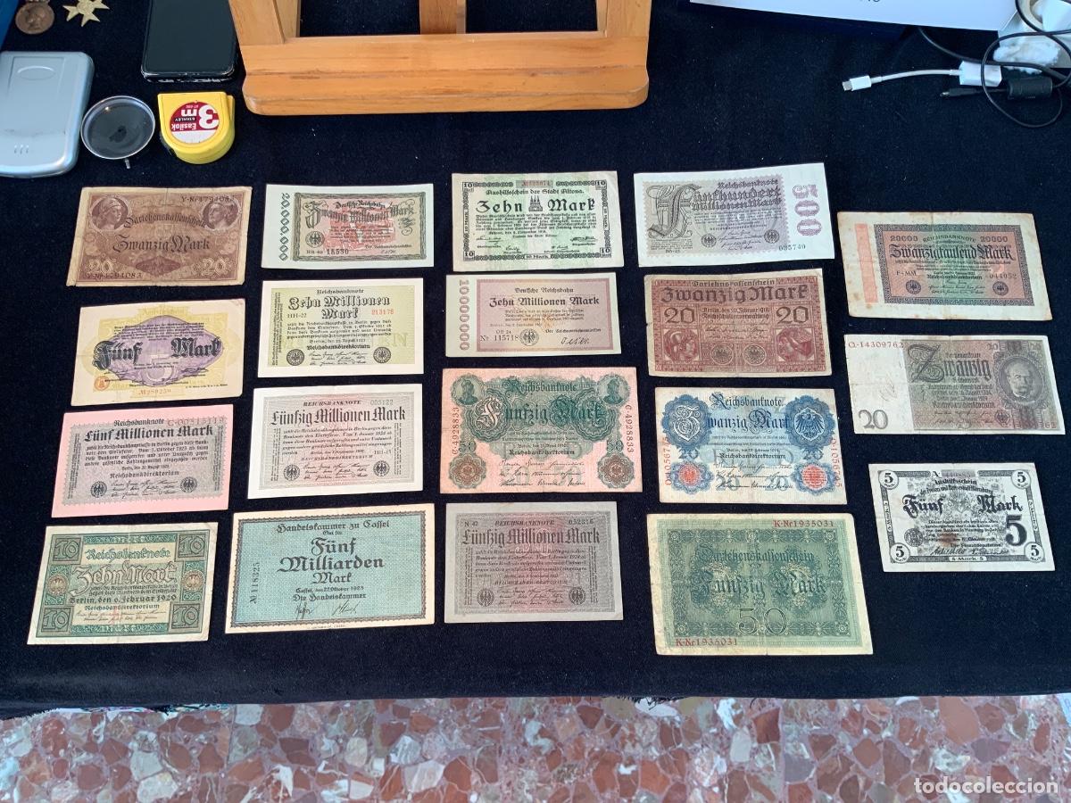 Billetes extranjeros: Lote de 19 billetes diferentes de Alemania, &eacute;poca de la inflaci&oacute;n y primera guerra mundial.