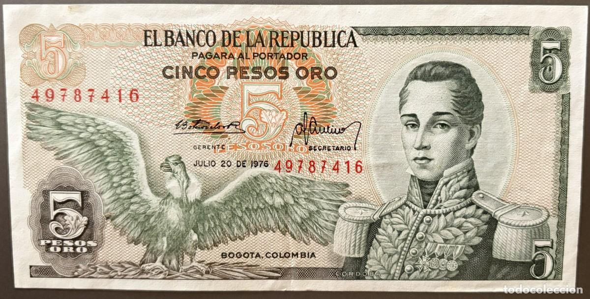 Billetes extranjeros: BN029, COLOMBIA, 5 PESOS, 1976, JOSE MARIA CORDOVA